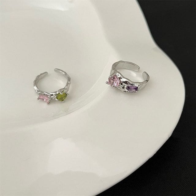 Rhinestone Alloy Open Ring (various designs) - Pink & Green