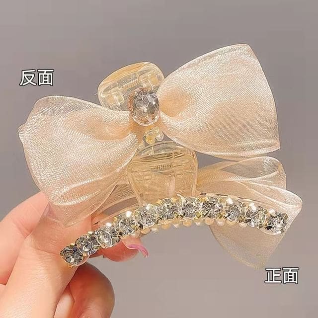 Rhinestone Bow Hair Clamp - Champagne / One Size