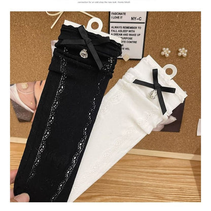 Rhinestone Bow Lace Socks