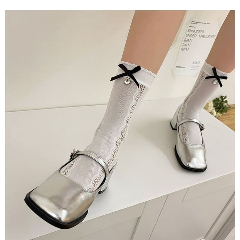 Rhinestone Bow Lace Socks