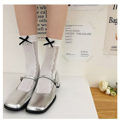 Rhinestone Bow Lace Socks