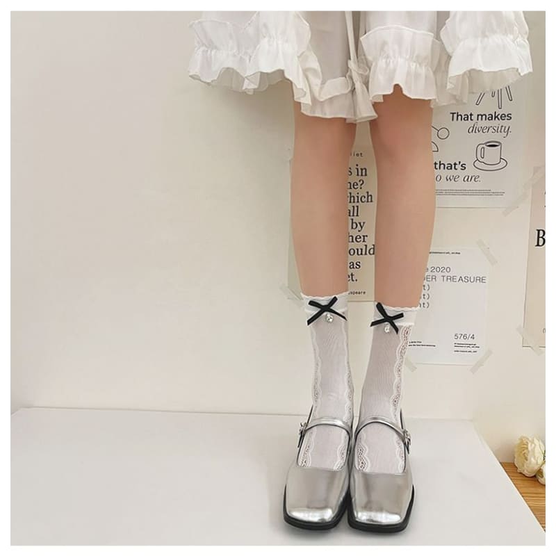 Rhinestone Bow Lace Socks