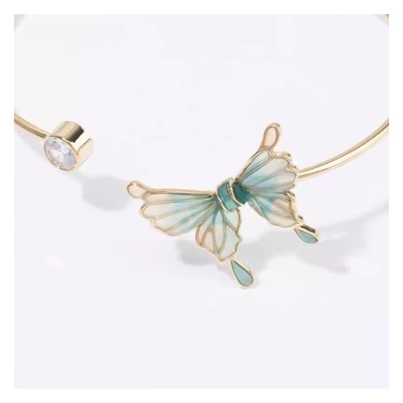 Rhinestone Butterfly Open Bangle