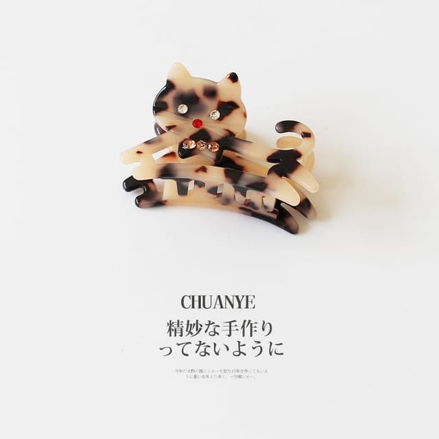 Rhinestone Cat Hair Claw - 02 - Cat - Coffee / One Size