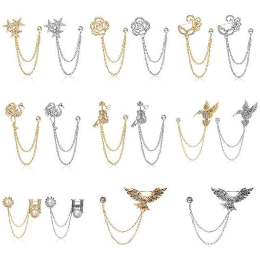 Rhinestone Chained Alloy Brooch