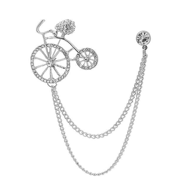 Rhinestone Chained Alloy Brooch - Z10 - Silver / One Size