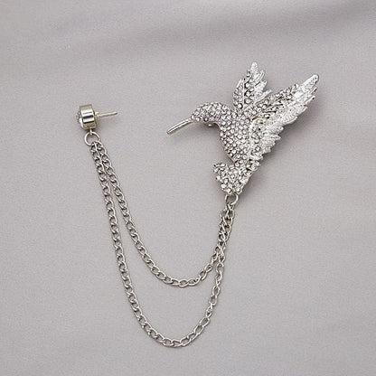 Rhinestone Chained Alloy Brooch - Z105-2 - Silver / One Size