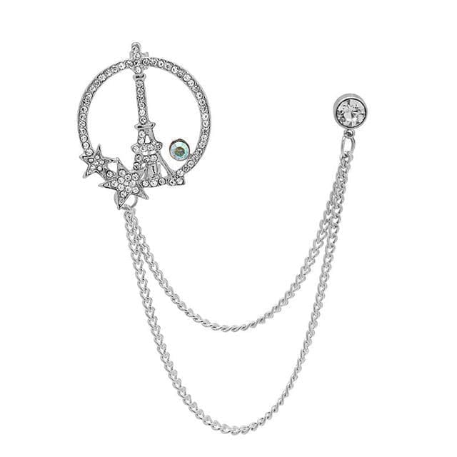 Rhinestone Chained Alloy Brooch - Z127-2 - Silver / One Size