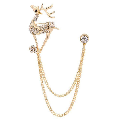 Rhinestone Chained Alloy Brooch - Z19-1 - Gold / One Size