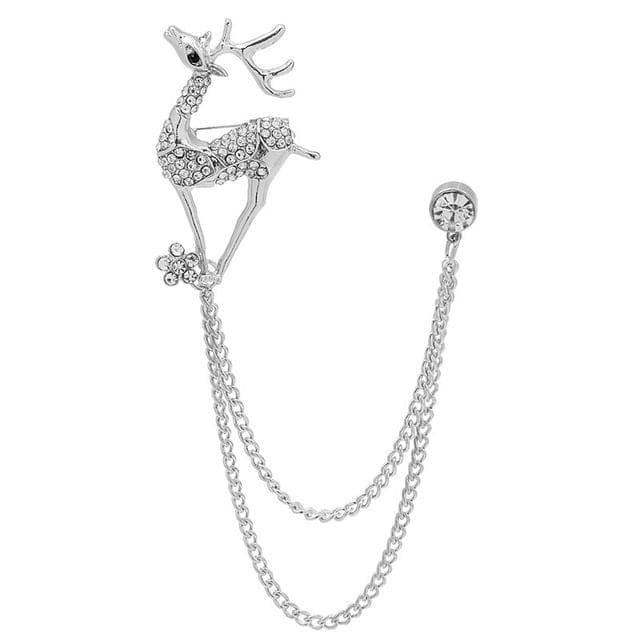 Rhinestone Chained Alloy Brooch - Z19-2 - Silver / One Size