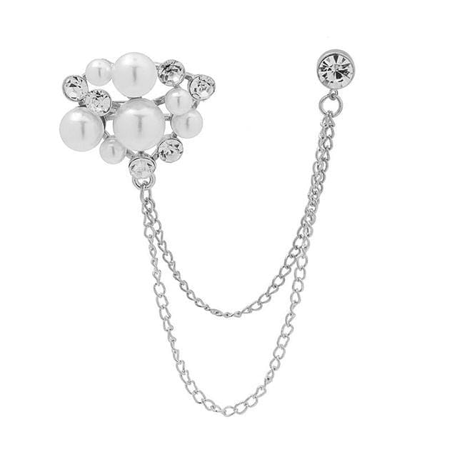 Rhinestone Chained Alloy Brooch - Z191-4 - Silver / One Size