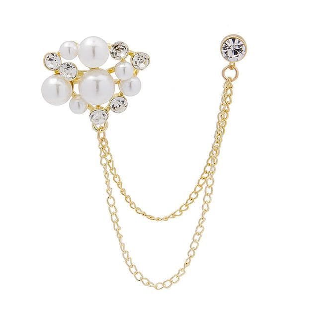 Rhinestone Chained Alloy Brooch - Z194 - Gold / One Size