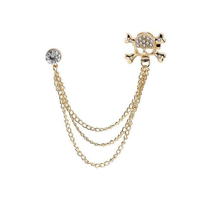 Rhinestone Chained Alloy Brooch - Z199-1 - Gold / One Size