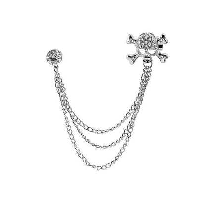 Rhinestone Chained Alloy Brooch - Z199-2 - Silver / One Size