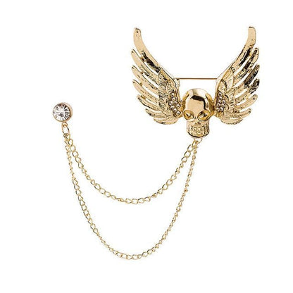 Rhinestone Chained Alloy Brooch - Z204-1 - Gold / One Size