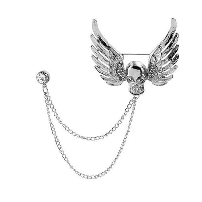 Rhinestone Chained Alloy Brooch - Z204-2 - Silver / One Size