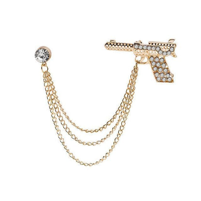 Rhinestone Chained Alloy Brooch - Z205-1 - Gold / One Size