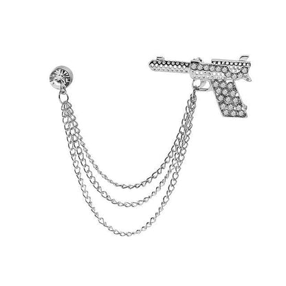 Rhinestone Chained Alloy Brooch - Z205-2 - Silver / One Size