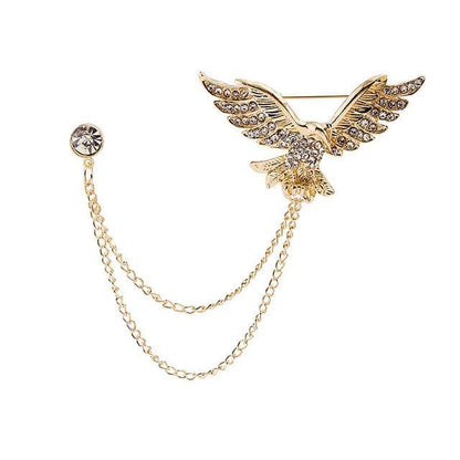 Rhinestone Chained Alloy Brooch - Z206-1 - Gold / One Size