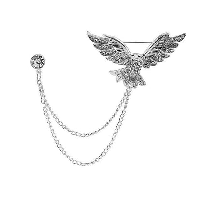 Rhinestone Chained Alloy Brooch - Z206-2 - Silver / One Size