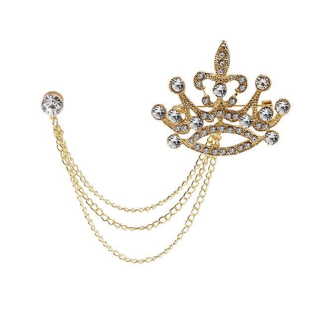 Rhinestone Chained Alloy Brooch - Z207-1 - Gold / One Size