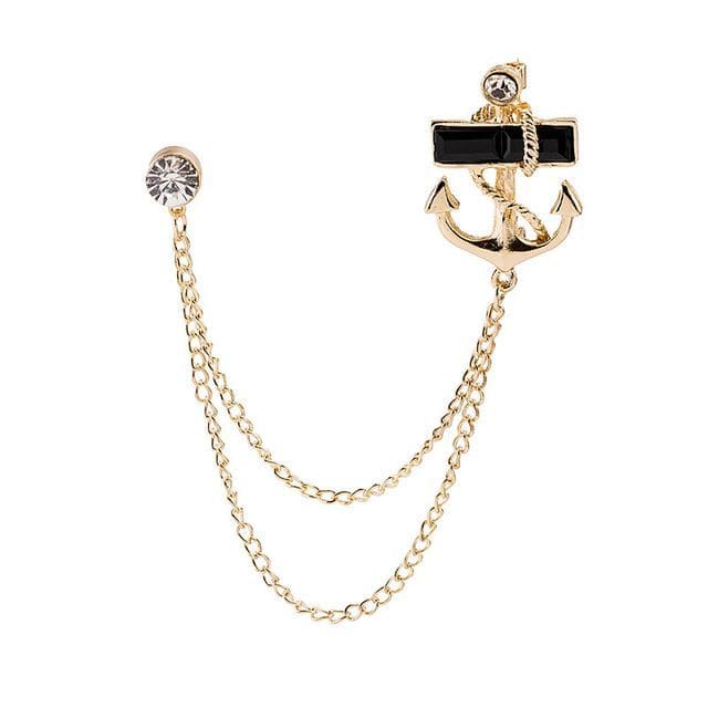 Rhinestone Chained Alloy Brooch - Z212-1 - Gold / One Size