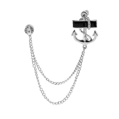 Rhinestone Chained Alloy Brooch - Z212-2 - Silver / One Size