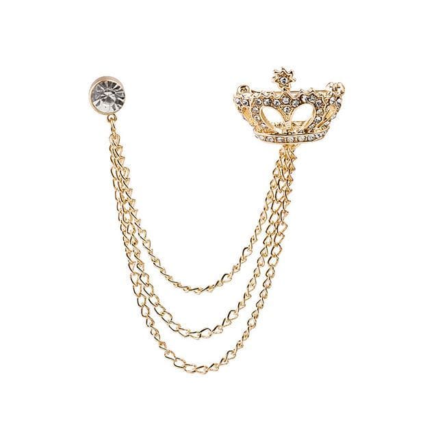 Rhinestone Chained Alloy Brooch - Z213-1 - Gold / One Size