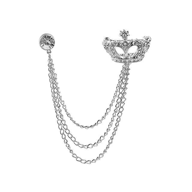 Rhinestone Chained Alloy Brooch - Z213-2 - Silver / One Size