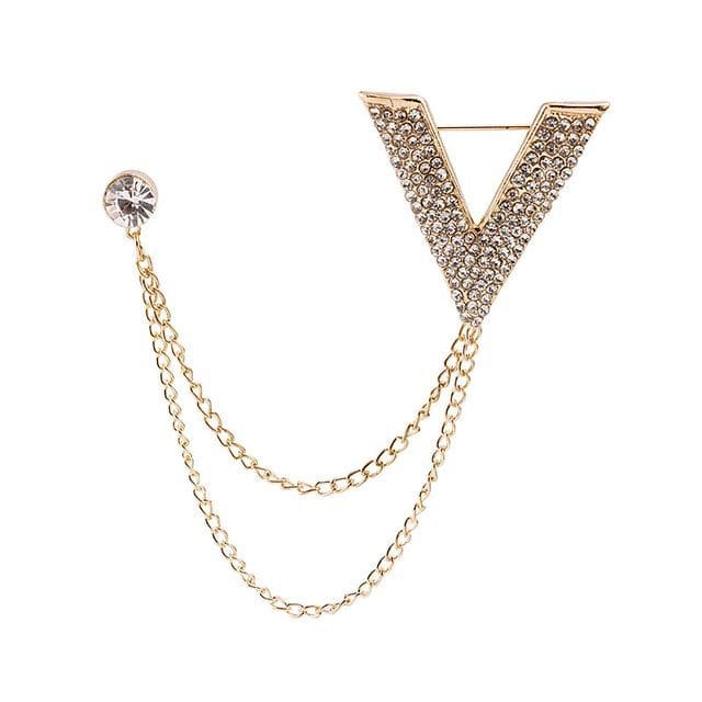 Rhinestone Chained Alloy Brooch - Z222-1 - Gold / One Size