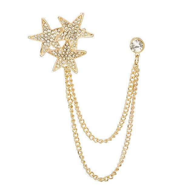 Rhinestone Chained Alloy Brooch - Z301-1 - Gold / One Size