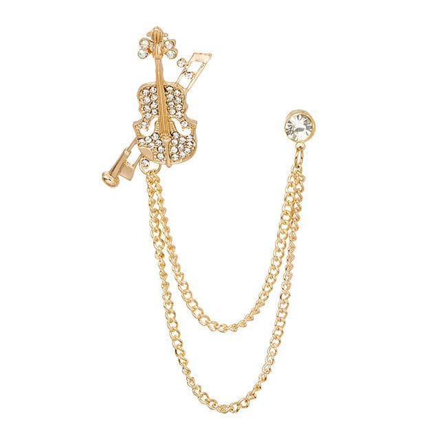 Rhinestone Chained Alloy Brooch - Z303-1 - Gold / One Size