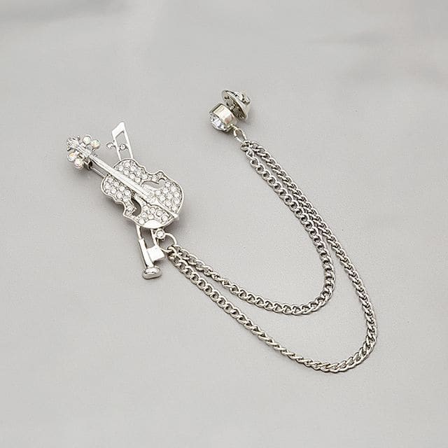 Rhinestone Chained Alloy Brooch - Z303-2 - Silver / One Size