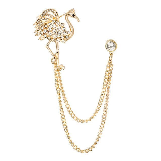 Rhinestone Chained Alloy Brooch - Z305-2 - Silver / One Size