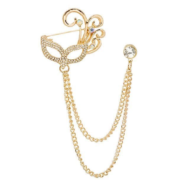 Rhinestone Chained Alloy Brooch - Z306-1 - Gold / One Size