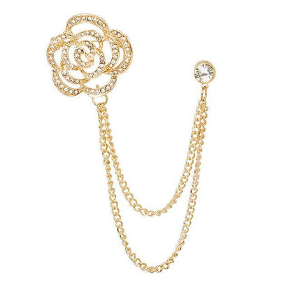 Rhinestone Chained Alloy Brooch - Z307-1 - Gold / One Size