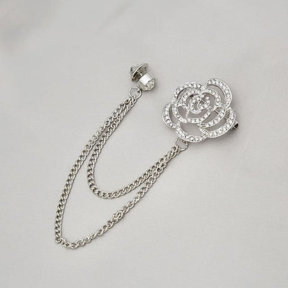 Rhinestone Chained Alloy Brooch - Z307-2 - Silver / One Size