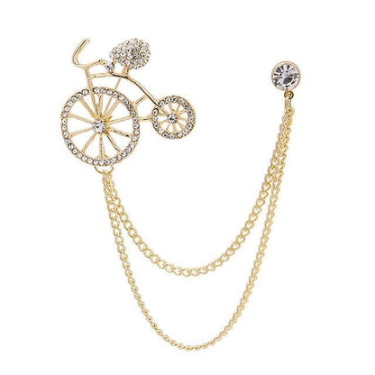 Rhinestone Chained Alloy Brooch - Z4 - Gold / One Size