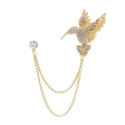 Rhinestone Chained Alloy Brooch - Z65 - Gold / One Size