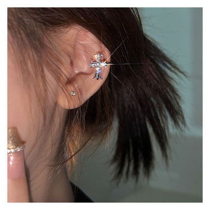 Rhinestone Crisscross Stud Earring / Ear Cuff - 1 Pair