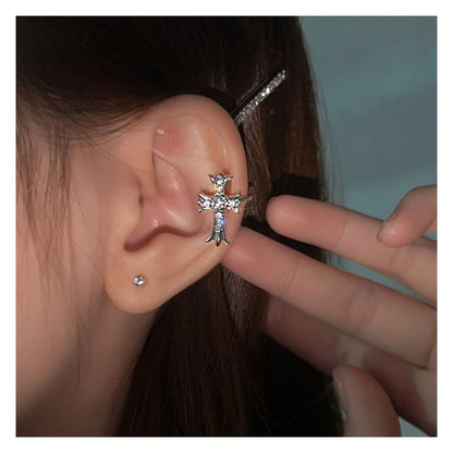 Rhinestone Crisscross Stud Earring / Ear Cuff - 1 Pair