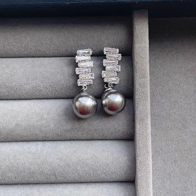 Rhinestone Faux Pearl Drop Earring - 1 Pair - Silver Needle