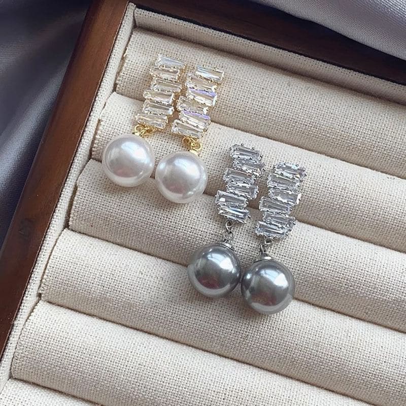 Rhinestone Faux Pearl Drop Earring