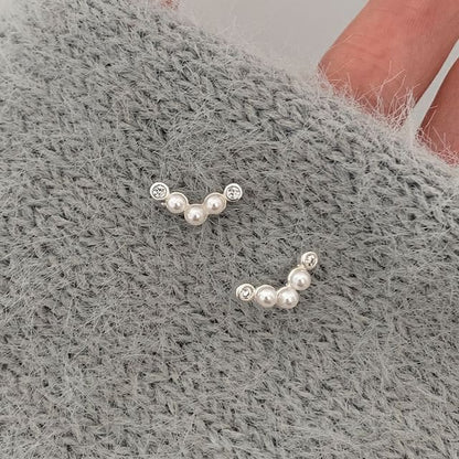 Rhinestone Faux Pearl Ear Stud - EH2582 - 1 Pair - Silver