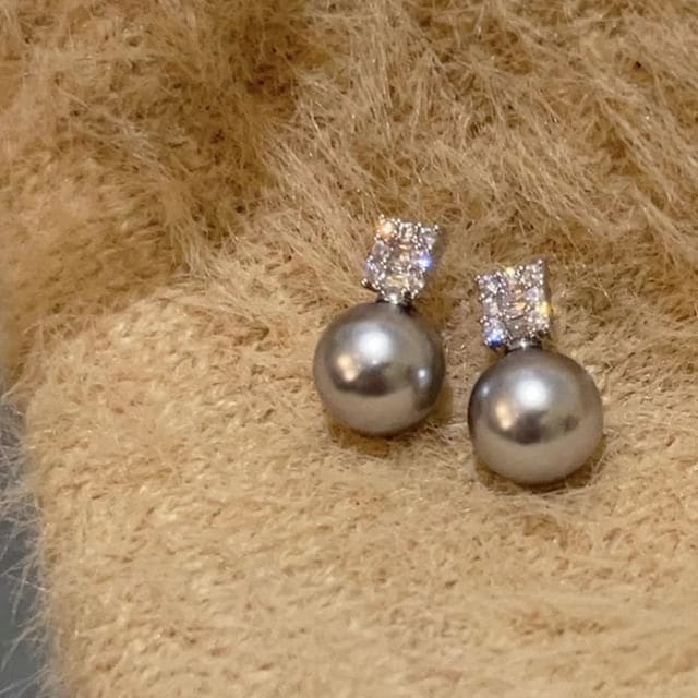 Rhinestone Faux Pearl Stud Earring - 1 Pair - Silver Needle