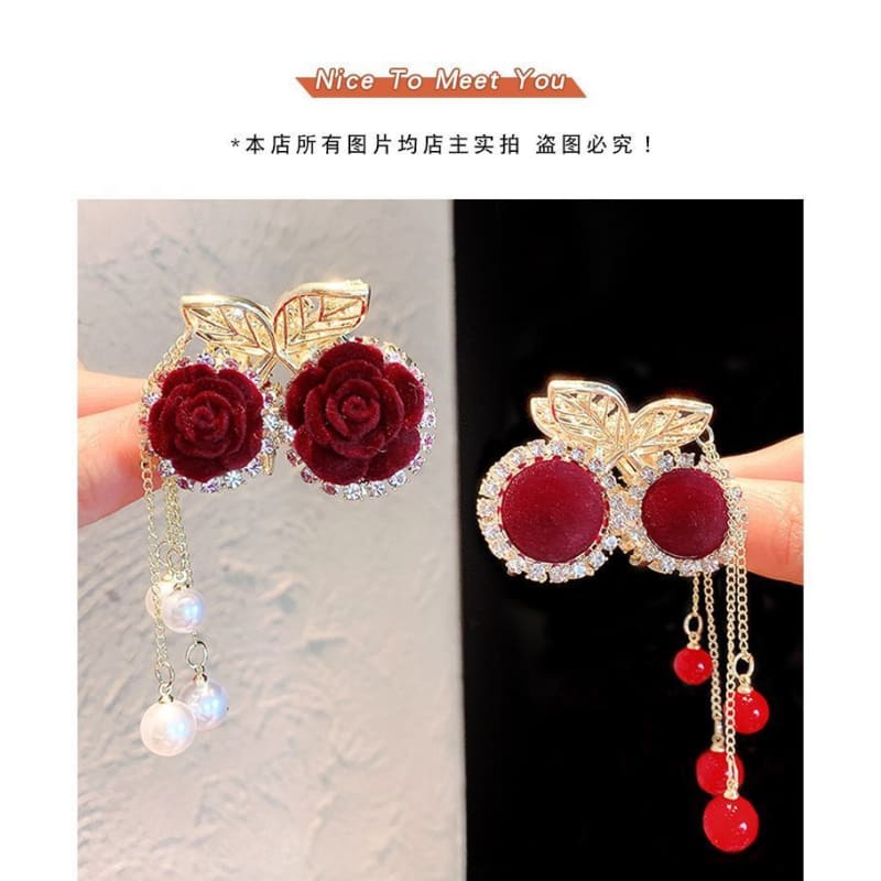 Rhinestone Fringed Hair Claw - CN1721 - Flocking - Red