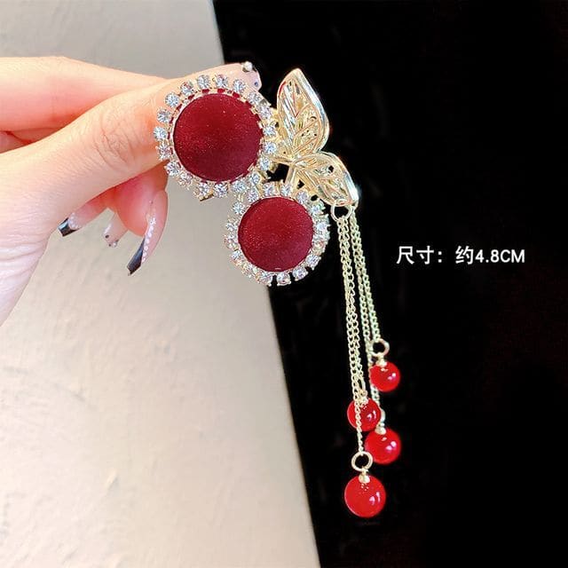 Rhinestone Fringed Hair Claw - CN1721 - Flocking - Red