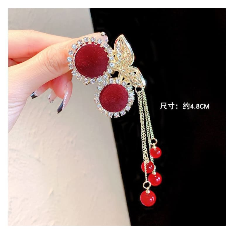 Rhinestone Fringed Hair Claw - CN1721 - Flocking - Red