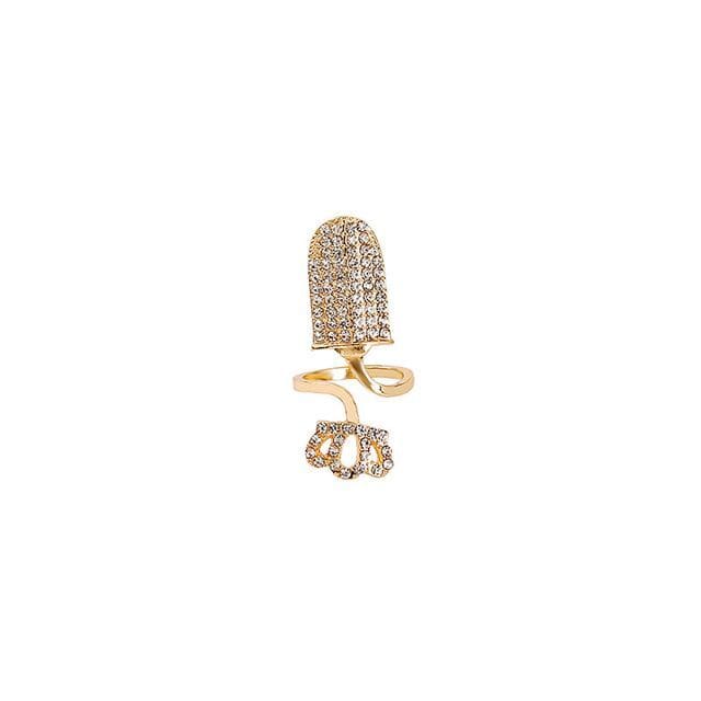 Rhinestone Glaze Nail Ring - 1 Pc - J899-13 - Gold