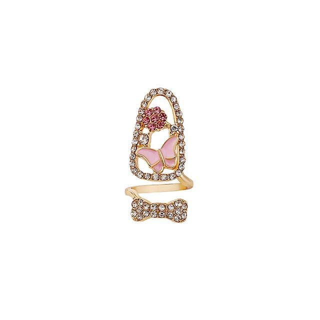 Rhinestone Glaze Nail Ring - 1 Pc - J899-15 - Gold